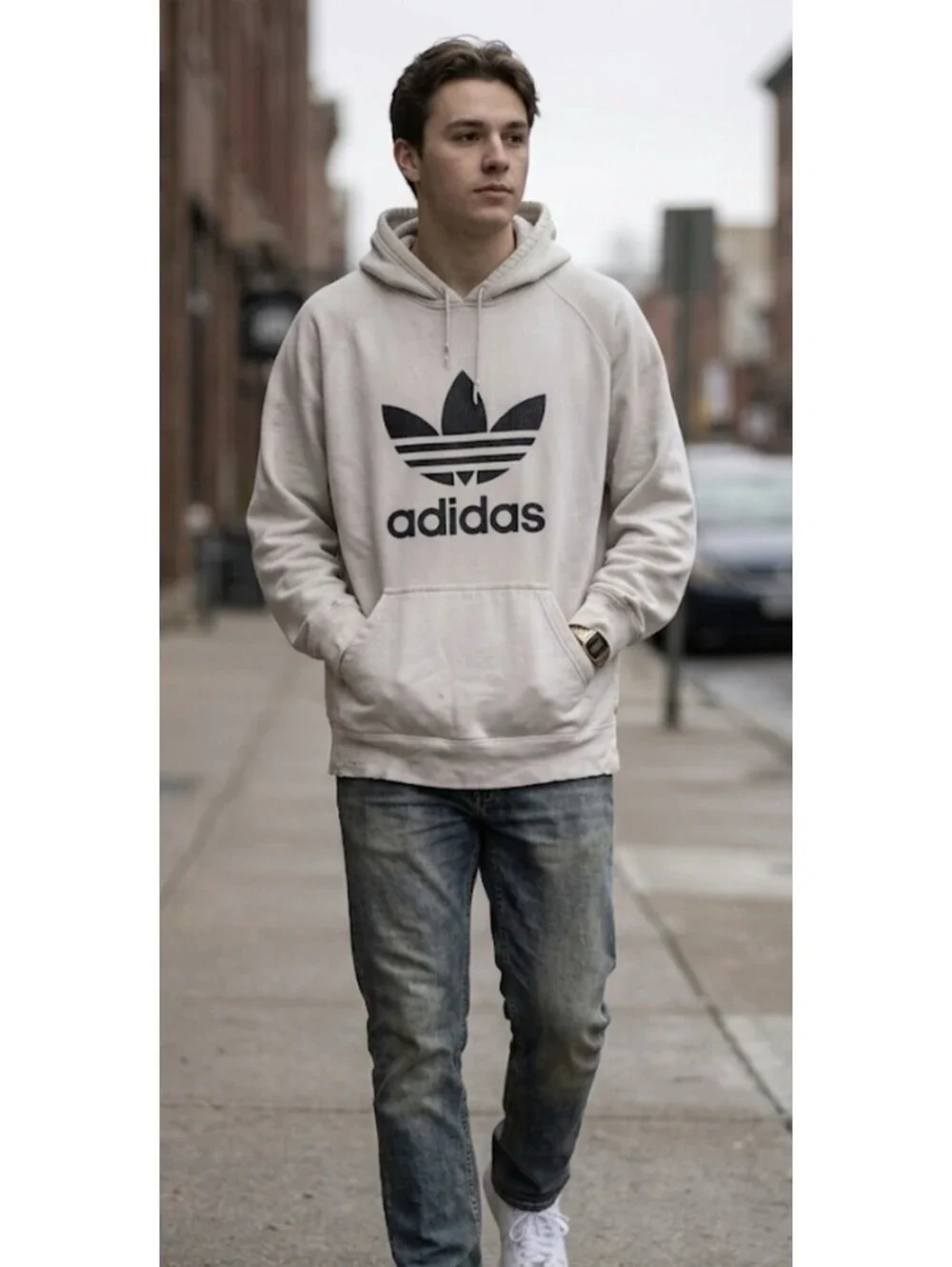 Adidas Originals Trefoil Hoodie White Pullover Sweatshirt Big Logo Men's XL